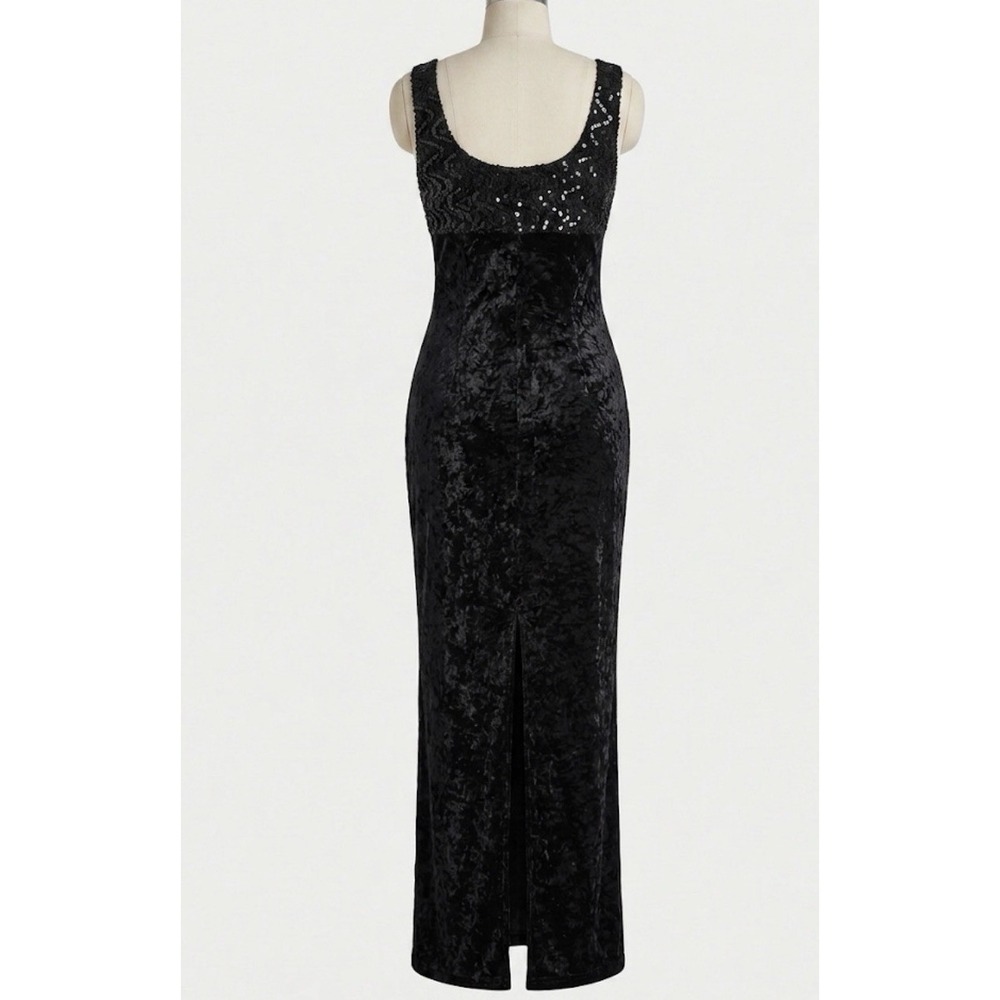 Vtg Karin Morgan Crushed Velvet Sequin Dress M Whimsigoth Goth Vamp Maxi Slit
